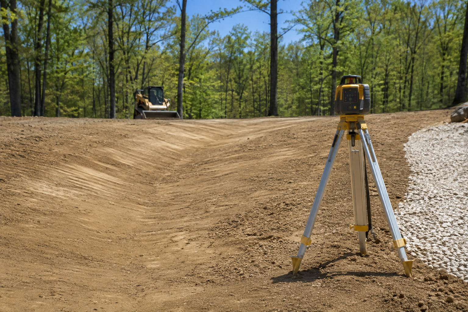 Prepared grading area with laser level and gravel edge
